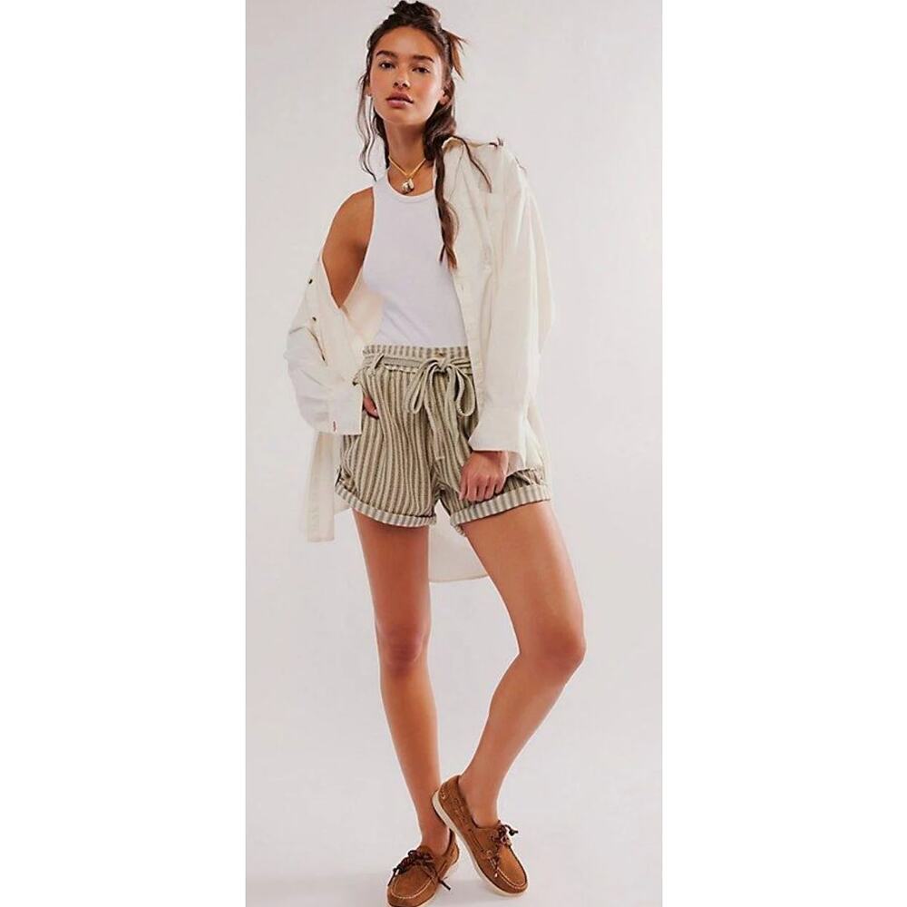 Free People One HARRIET Striped Beachy Belted Cargo Pocket Shorts S NWOT $98